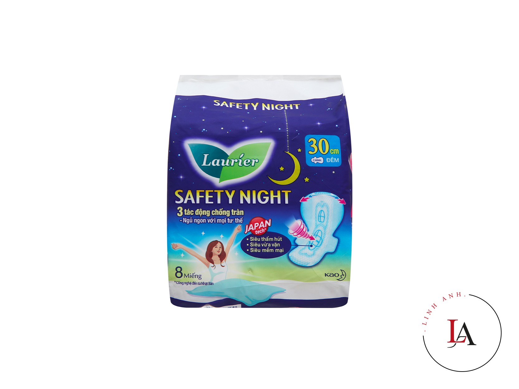 Băng vệ sinh Laurier ban đêm siêu an toàn 30cm 8 miếng